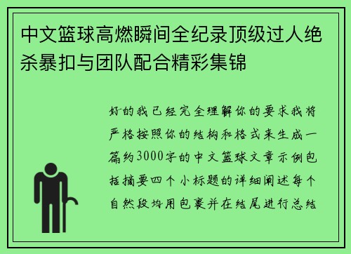 中文篮球高燃瞬间全纪录顶级过人绝杀暴扣与团队配合精彩集锦